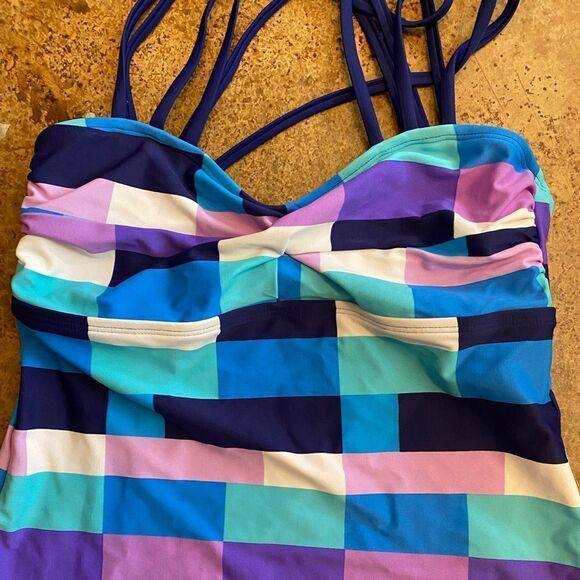 LIME‎ Ricki purple color block strappy tankini swim top - Picture 4 of 8